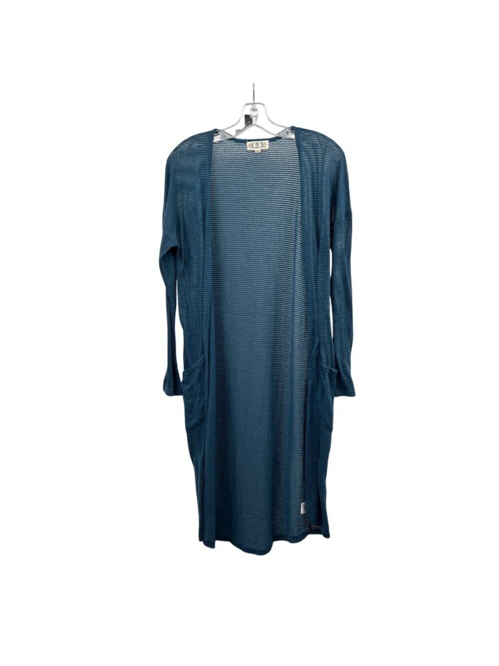Pink Rose Womens Sheer Duster Cardigan Open Front Blue Size Medium Pockets